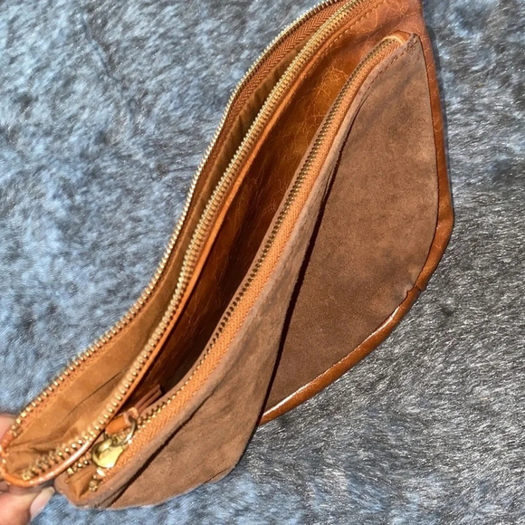 Anthropologie brown zipper pull pouch bag - Picture 3 of 17